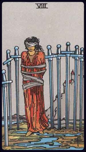 Oito de Espadas, do Tarot Rider-Waite-Smith