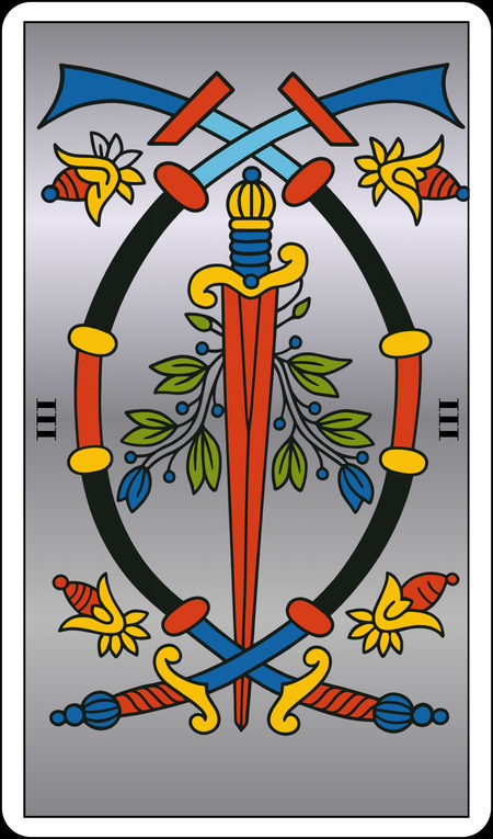 Três de Espadas, do Tarot de Marselha