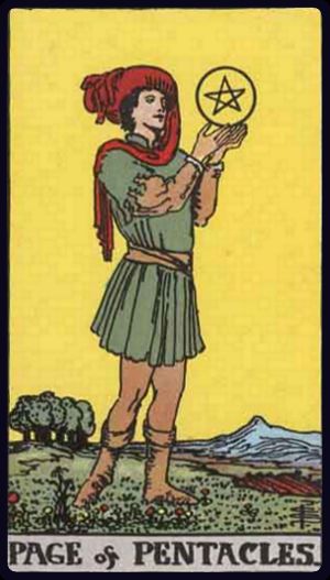 Pajem de Ouros, do Tarot Rider-Waite-Smith