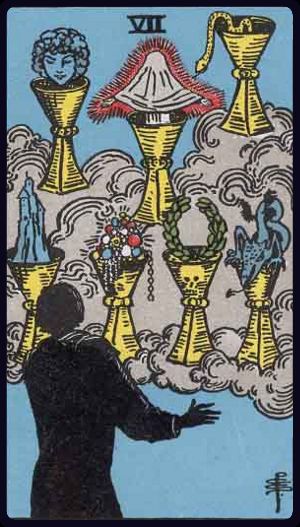 Sete de Copas, do Tarot Rider-Waite-Smith