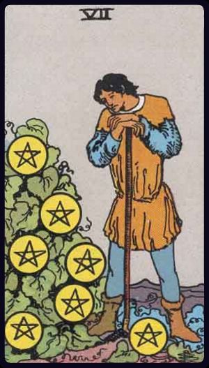 Sete de Ouros, do Tarot Rider-Waite-Smith