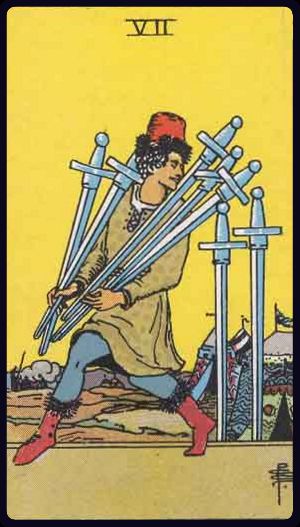 Sete de Espadas, do Tarot Rider-Waite-Smith