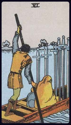 Seis de Espadas, do Tarot Rider-Waite-Smith