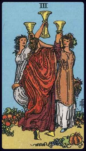 Três de Copas, do Tarot Rider-Waite-Smith