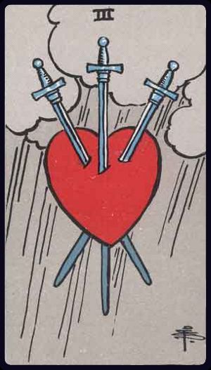 Três de Espadas, do Tarot Rider-Waite-Smith