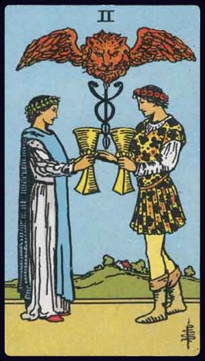 Dois de Copas, do Tarot Rider-Waite-Smith